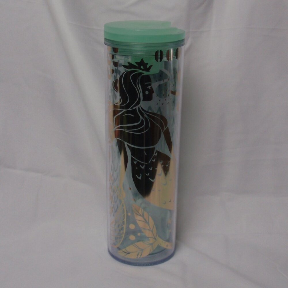 Starbucks Mint Green Gold Clear Mermaid Tumbler 16 Oz New with Sticker